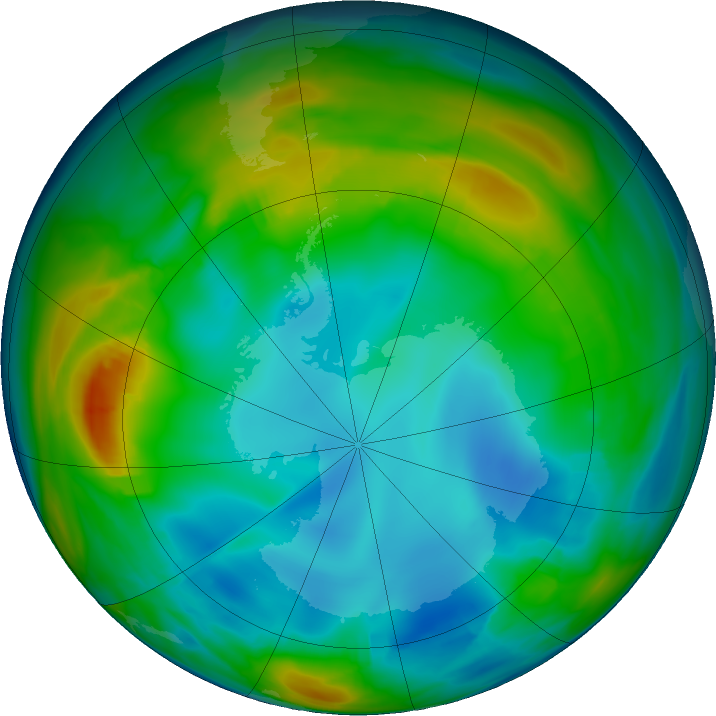 Antarctic ozone map for 12 July 2016